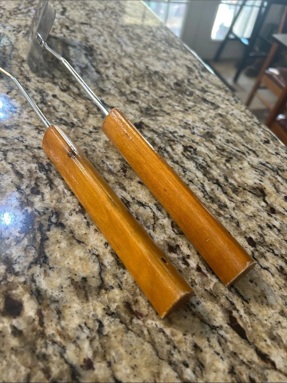 Wood-Handled Spatula and Fork Grill Set - Brown